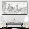 Framed Los Angeles Skyline Canvas Wall Art - Pano - Chairs