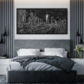 Framed Los Angeles Skyline Canvas Wall Art - Pano - Hotel Room - Dark